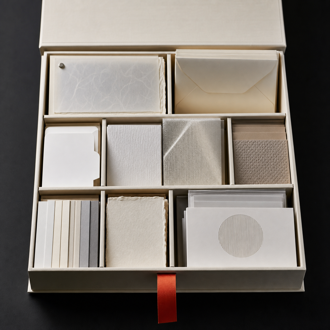 Kit illustrativo con carte e campioni tipografici senza testi